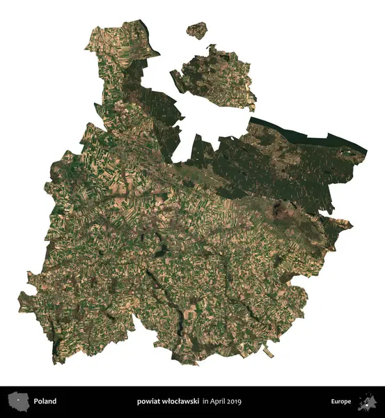 powiat wloclawski. Polonya idari bölgesi, Nisan 2019 'da çekilen Kopernik Nöbetçi karolarından oluşan bir uydu görüntüsü üzerinde beyaza izole edildi.