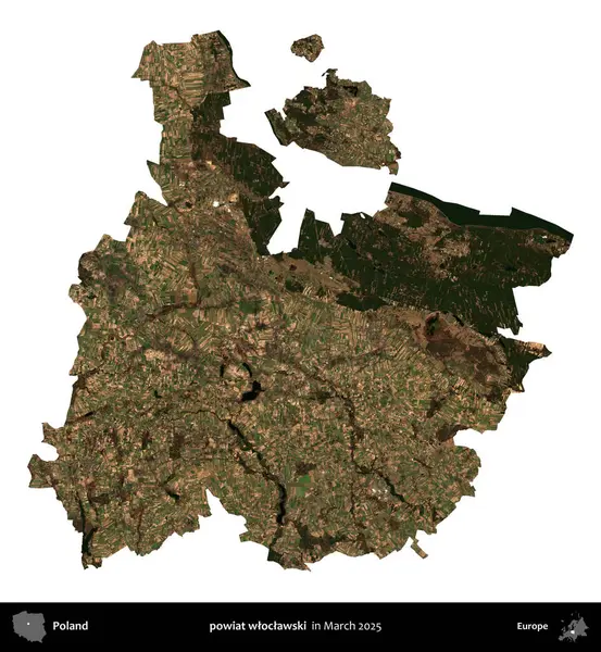 powiat wloclawski. Polonya idari bölgesi, Mart 2025 'te çekilen Kopernik Nöbetçi karolarından oluşan bir uydu görüntüsü üzerinde beyaza izole edildi.