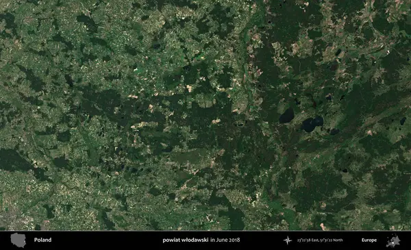 powiat wlodawski. Copernicus Sentinel 'in Haziran 2018' de çekilmiş uydu görüntüsü üzerine Polonya 'nın idari bölgesi