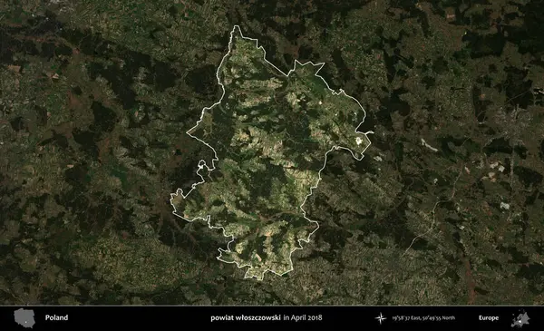 powiat wloszczowski. Polonya 'nın idari alanı, Nisan 2018' de çekilen Kopernik Nöbetçi karolarından oluşan koyu renkli bir uydu görüntüsü üzerine vurgulandı ve özetlendi