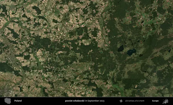 powiat wlodawski. Eylül 2023 'te Copernicus Sentinel karolarından oluşan uydu görüntüsü üzerine Polonya' nın idari bölgesi