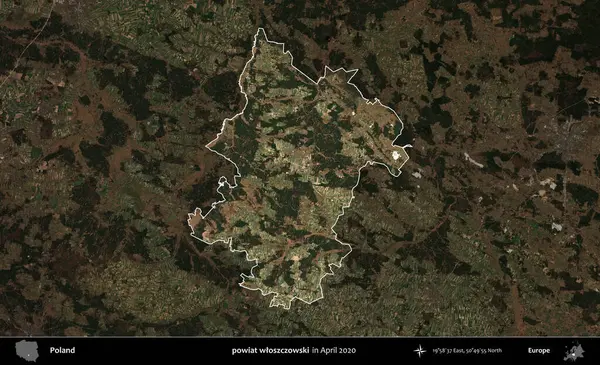 powiat wloszczowski. Polonya 'nın idari alanı, Nisan 2020' de çekilen Kopernik Nöbetçi karolarından oluşan koyu renkli bir uydu görüntüsü üzerine vurgulandı ve özetlendi