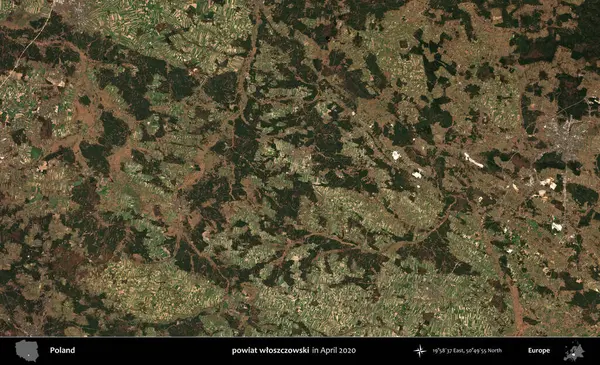powiat wloszczowski. Nisan 2020 'de Copernicus Sentinel karolarından oluşan bir uydu görüntüsü üzerine Polonya' nın idari bölgesi