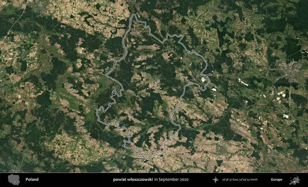 powiat wloszczowski. Eylül 2020 'de çekilen Kopernik Nöbetçi karolarından oluşan bir uydu görüntüsü üzerine Polonya' nın idari bölgesinin ana hatlarını çizdim.