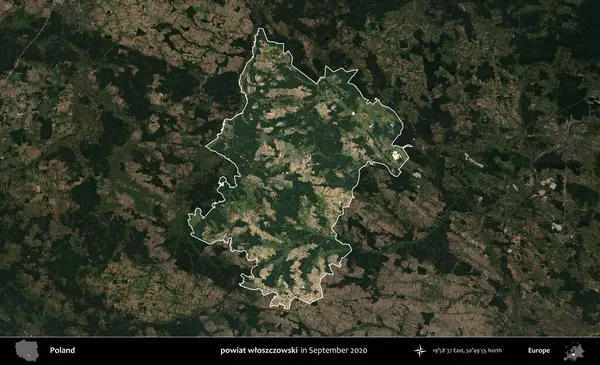powiat wloszczowski. Polonya 'nın idari alanı, Eylül 2020' de çekilen Kopernik Nöbetçi karolarından oluşan koyu renkli bir uydu görüntüsü üzerine vurgulandı ve özetlendi