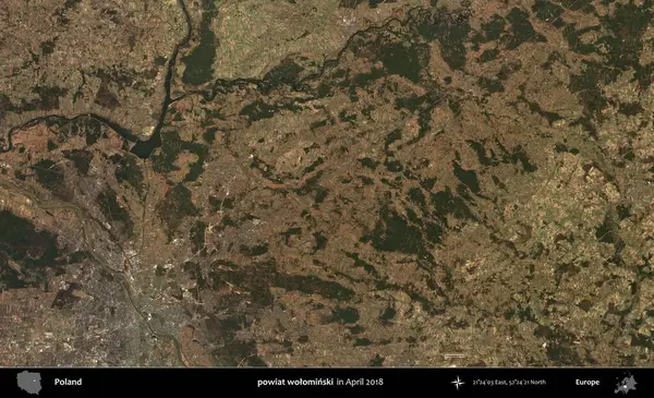 powiat wolominski. Nisan 2018 'de çekilen Kopernik Sentinel karolarından oluşan bir uydu görüntüsü üzerine Polonya' nın idari bölgesi
