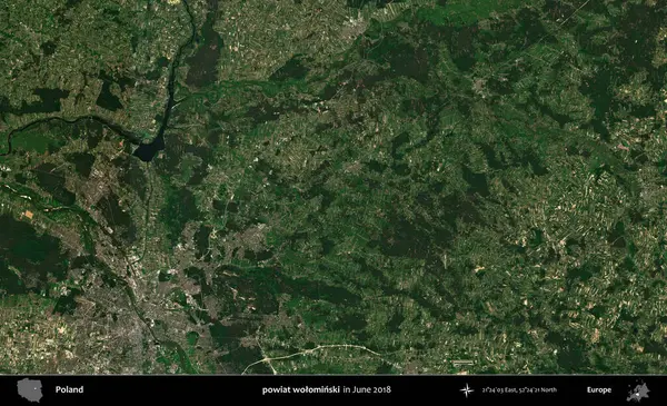 powiat wolominski. Copernicus Sentinel 'in Haziran 2018' de çekilmiş uydu görüntüsü üzerine Polonya 'nın idari bölgesi