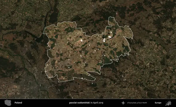 powiat wolominski. Polonya 'nın idari alanı, Nisan 2019' da çekilen Kopernik Nöbetçi karolarından oluşan koyu renkli bir uydu görüntüsü üzerine vurgulandı ve özetlendi.