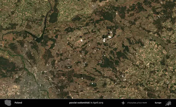 powiat wolominski. Nisan 2019 'da çekilen Kopernik Sentinel karolarından oluşan bir uydu görüntüsü üzerine Polonya' nın idari bölgesi