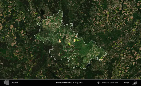 powiat wolsztynski. Polonya 'nın idari alanı, Mayıs 2018' de çekilen Kopernik Nöbetçi karolarından oluşan koyu renkli bir uydu görüntüsüyle vurgulandı ve özetlendi