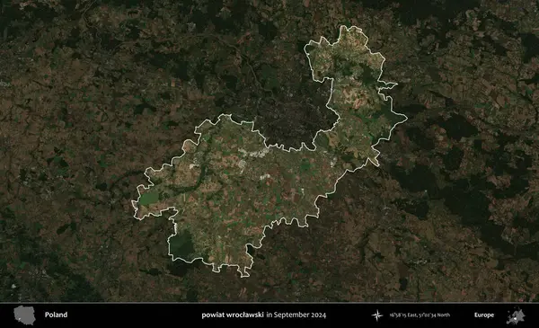 powiat wroclawski. Polonya 'nın idari alanı, Eylül 2024' te çekilen Kopernik Nöbetçi karolarından oluşan koyu renkli bir uydu görüntüsü üzerine vurgulandı ve özetlendi