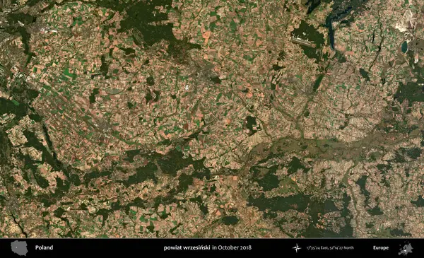 powiat wrzesinski. Polonya 'nın idari bölgesi, Ekim 2018' de çekilen Kopernik Sentinel karolarından oluşan bir uydu görüntüsü üzerine kurulmuştur.