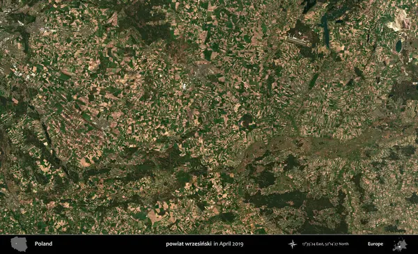 powiat wrzesinski. Nisan 2019 'da çekilen Kopernik Sentinel karolarından oluşan bir uydu görüntüsü üzerine Polonya' nın idari bölgesi