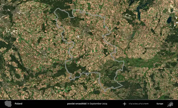 powiat wrzesinski. Eylül 2024 'te çekilen Kopernik Nöbetçi karolarından oluşan bir uydu görüntüsünde Polonya' nın idari bölgesinin ana hatları belirlendi