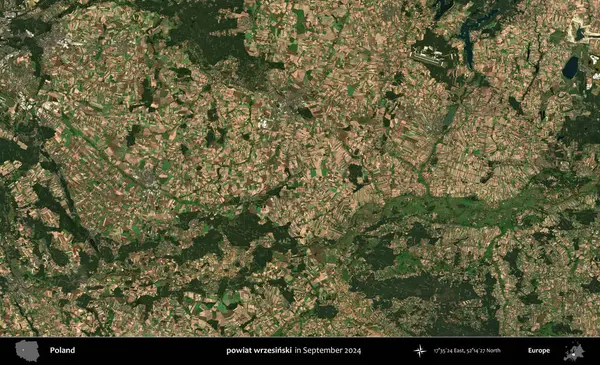 powiat wrzesinski. Eylül 2024 'te çekilen Kopernik Sentinel karolarından oluşan uydu görüntüsü üzerine Polonya' nın idari bölgesi