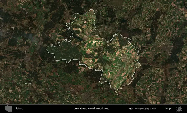 powiat wschowski. Polonya 'nın idari alanı, Nisan 2020' de çekilen Kopernik Nöbetçi karolarından oluşan koyu renkli bir uydu görüntüsü üzerine vurgulandı ve özetlendi
