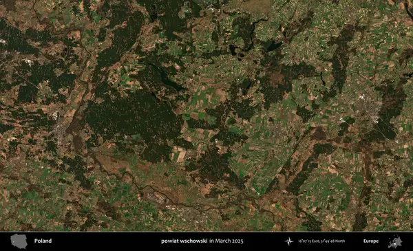 powiat wschowski. Copernicus Sentinel 'in Mart 2025' te çekilmiş uydu görüntüsü üzerine Polonya 'nın idari bölgesi