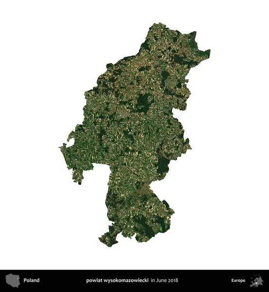 powiat wysokomazowiecki. Polonya idari bölgesi, Haziran 2018 'de çekilen Kopernik Nöbetçi karolarından oluşan bir uydu görüntüsü üzerinde beyaza izole edildi.