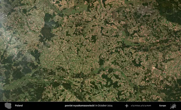 powiat wysokomazowiecki. Polonya 'nın idari bölgesi, Kopernik Sentinel' in Ekim 2024 'te çekilmiş uydu görüntüsü üzerine kurulmuştur.