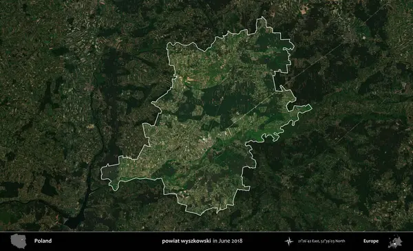 powiat wyszkowski. Polonya 'nın idari alanı, Haziran 2018' de çekilen Kopernik Nöbetçi karolarından oluşan koyu renkli bir uydu görüntüsüyle vurgulandı ve özetlendi