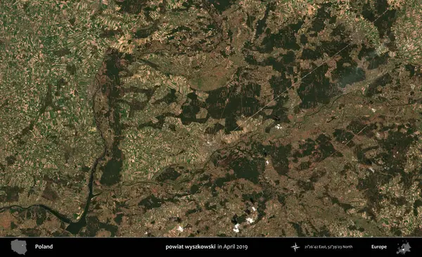 powiat wyszkowski. Nisan 2019 'da çekilen Kopernik Sentinel karolarından oluşan bir uydu görüntüsü üzerine Polonya' nın idari bölgesi