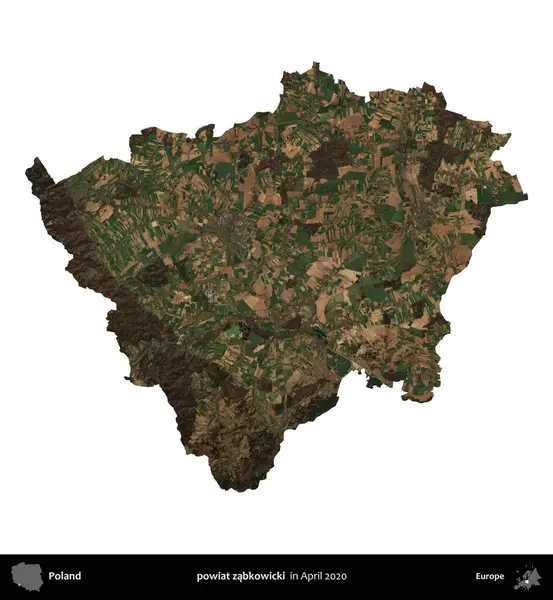 powiat zabkowicki. Polonya idari bölgesi, Nisan 2020 'de çekilen Kopernik Nöbetçi karolarından oluşan bir uydu görüntüsü üzerinde beyaza izole edildi.
