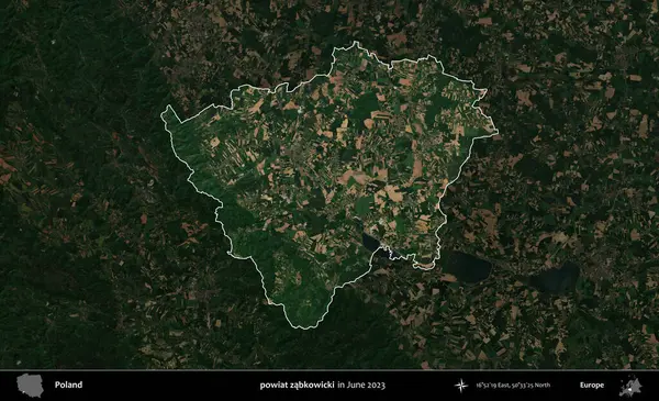 powiat zabkowicki. Polonya 'nın idari alanı, Haziran 2023' te çekilen Kopernik Nöbetçi karolarından oluşan koyu renkli bir uydu görüntüsü üzerine vurgulandı ve özetlendi.