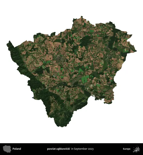 powiat zabkowicki. Polonya idari bölgesi, Eylül 2023 'te çekilen Kopernik Nöbetçi karolarından oluşan bir uydu görüntüsü üzerinde beyaza izole edildi.