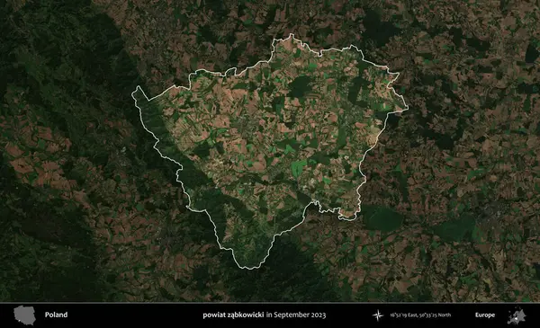 powiat zabkowicki. Polonya 'nın idari alanı, Eylül 2023' te çekilen Kopernik Nöbetçi karolarından oluşan koyu renkli bir uydu görüntüsü üzerine vurgulandı ve özetlendi.