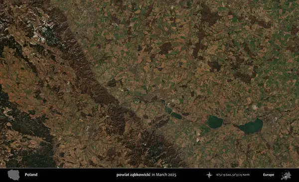 powiat zabkowicki. Copernicus Sentinel 'in Mart 2025' te çekilmiş uydu görüntüsü üzerine Polonya 'nın idari bölgesi