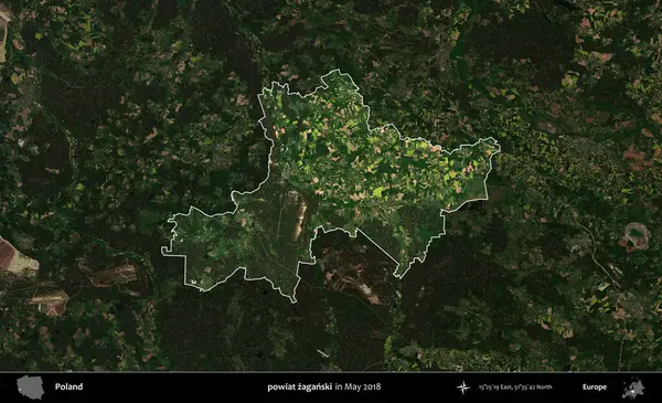 powiat zaganski. Polonya 'nın idari alanı, Mayıs 2018' de çekilen Kopernik Nöbetçi karolarından oluşan koyu renkli bir uydu görüntüsüyle vurgulandı ve özetlendi