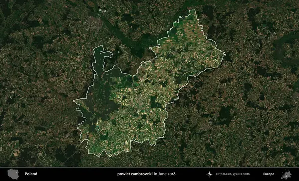 powiat zambrowski. Polonya 'nın idari alanı, Haziran 2018' de çekilen Kopernik Nöbetçi karolarından oluşan koyu renkli bir uydu görüntüsüyle vurgulandı ve özetlendi