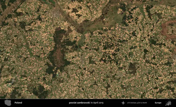 powiat zambrowski. Nisan 2019 'da çekilen Kopernik Sentinel karolarından oluşan bir uydu görüntüsü üzerine Polonya' nın idari bölgesi