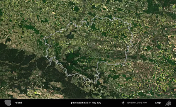 powiat zamojski. Mayıs 2017 'de çekilen Kopernik Nöbetçi karolarından oluşan bir uydu görüntüsü üzerine Polonya' nın idari bölgesinin ana hatlarını belirledik.