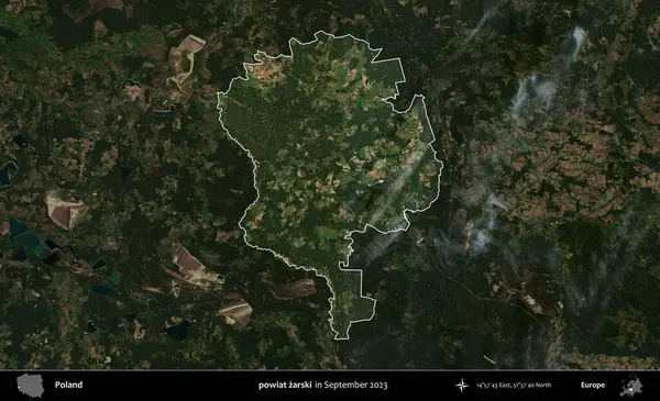 powiat zarski. Polonya 'nın idari alanı, Eylül 2023' te çekilen Kopernik Nöbetçi karolarından oluşan koyu renkli bir uydu görüntüsü üzerine vurgulandı ve özetlendi.