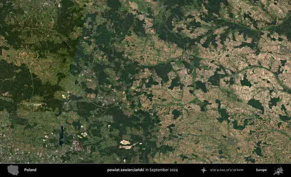 powiat zawiercianski. Eylül 2024 'te çekilen Kopernik Sentinel karolarından oluşan uydu görüntüsü üzerine Polonya' nın idari bölgesi
