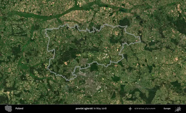 powiat zgierski. Mayıs 2018 'de çekilen Kopernik Nöbetçi karolarından oluşan bir uydu görüntüsü üzerine Polonya' nın idari bölgesinin ana hatlarını belirledik.