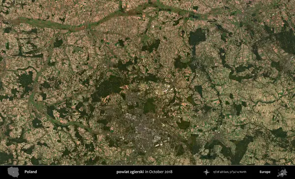 powiat zgierski. Polonya 'nın idari bölgesi, Ekim 2018' de çekilen Kopernik Sentinel karolarından oluşan bir uydu görüntüsü üzerine kurulmuştur.
