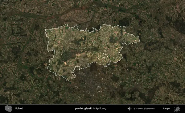 powiat zgierski. Polonya 'nın idari alanı, Nisan 2019' da çekilen Kopernik Nöbetçi karolarından oluşan koyu renkli bir uydu görüntüsü üzerine vurgulandı ve özetlendi.