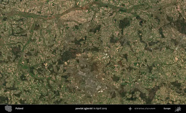powiat zgierski. Nisan 2019 'da çekilen Kopernik Sentinel karolarından oluşan bir uydu görüntüsü üzerine Polonya' nın idari bölgesi