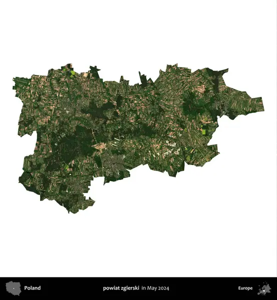 powiat zgierski. Polonya 'nın idari bölgesi, Mayıs 2024' te çekilen Kopernik Nöbetçi Fayanslarından oluşan bir uydu görüntüsü üzerinde beyaza izole edildi.