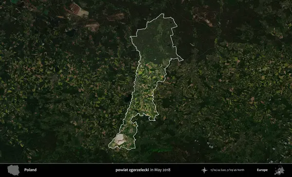 powiat zgorzelecki. Polonya 'nın idari alanı, Mayıs 2018' de çekilen Kopernik Nöbetçi karolarından oluşan koyu renkli bir uydu görüntüsüyle vurgulandı ve özetlendi