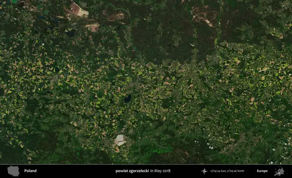powiat zgorzelecki. Copernicus Sentinel 'in Mayıs 2018' de çekilmiş uydu görüntüsü üzerine Polonya 'nın idari bölgesi.