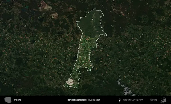 powiat zgorzelecki. Polonya 'nın idari alanı, Haziran 2021' de çekilen Kopernik Nöbetçi karolarından oluşan koyu renkli bir uydu görüntüsüyle vurgulandı ve özetlendi