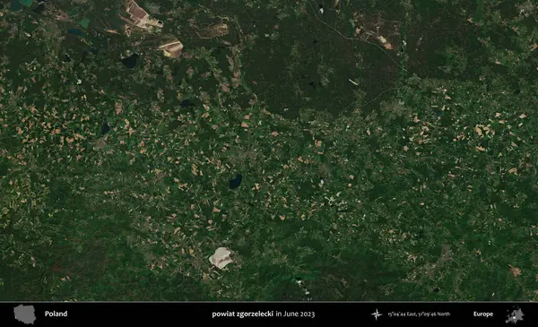 powiat zgorzelecki. Copernicus Sentinel 'in Haziran 2023' te çekilmiş uydu görüntüsü üzerine Polonya 'nın idari bölgesi.