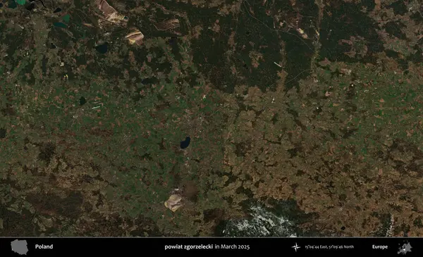 powiat zgorzelecki. Copernicus Sentinel 'in Mart 2025' te çekilmiş uydu görüntüsü üzerine Polonya 'nın idari bölgesi