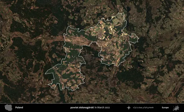 powiat zielonogorski. Polonya 'nın idari alanı, Mart 2022' de çekilen Kopernik Nöbetçi karolarından oluşan koyu renkli bir uydu görüntüsü üzerine vurgulandı ve özetlendi.