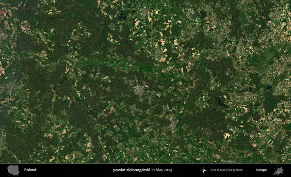 powiat zielonogorski. Copernicus Sentinel 'in Mayıs 2023' te çekilmiş uydu görüntüsü üzerine Polonya 'nın idari bölgesi.