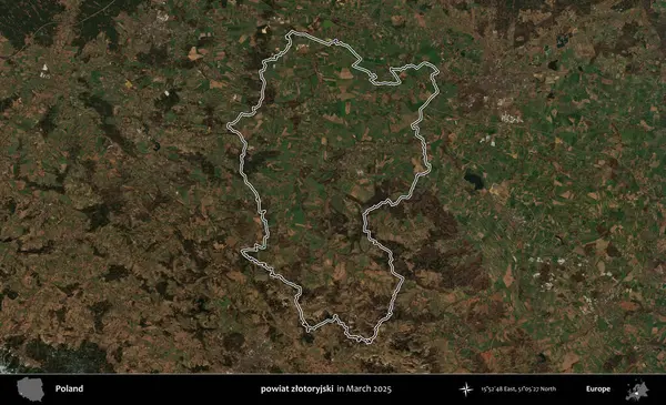 powiat zlotoryjski. Polonya 'nın idari bölgesinin ana hatları, Mart 2025' te çekilen Kopernik Nöbetçi karolarından oluşan bir uydu görüntüsü üzerine çizildi.