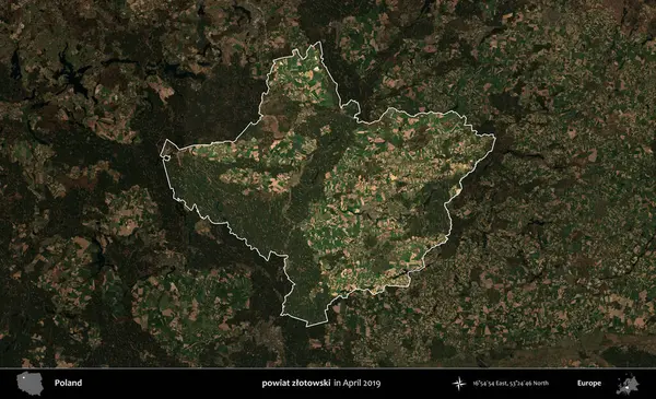 powiat zlotowski. Polonya 'nın idari alanı, Nisan 2019' da çekilen Kopernik Nöbetçi karolarından oluşan koyu renkli bir uydu görüntüsü üzerine vurgulandı ve özetlendi.